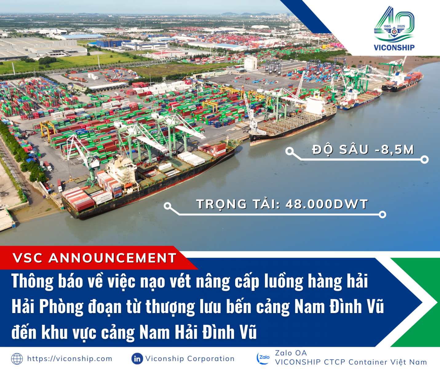 Thông báo việc triển khai thi công nạo vét nâng cấp luồng hàng hải đoạn từ thượng lưu bến cảng Nam Đình Vũ đến khu vực cảng Nam Hải Đình Vũ